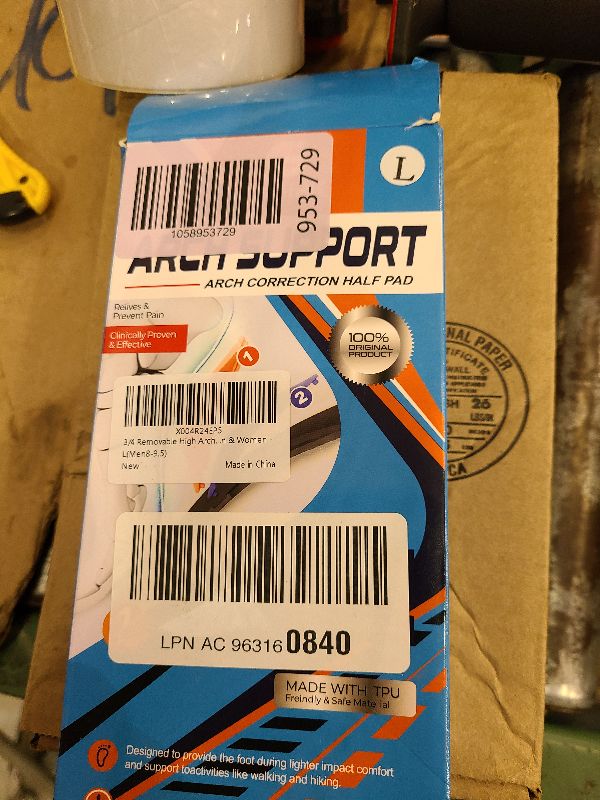 Photo 1 of 3/4 Removable High Arch Support Shoe Inserts, Orthopedic Insoles for Plantar Fasciitis Relief, Standing All Day Pain Relief, Knee Pain, Over-Pronation, Shoe Insoles for Men & Women - L(Men8-9.5)