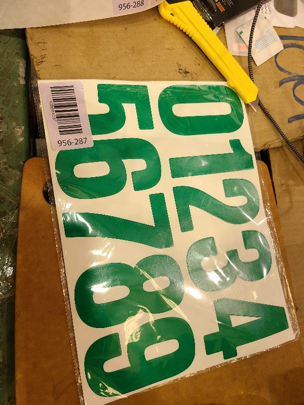 Photo 1 of 10 Sheets 100 Pcs Vinyl House Numbers - 4 inch Self-Adhesive, Waterproof Stickers for Mailbox, Window, Door, Business, Cars, Boats, Trash Can, Address Number (Green)