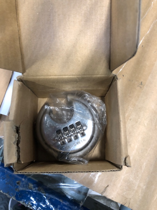 Photo 1 of *** 1 piece missing*** DELSWIN 4 Digit Combination Lock Disc Padlock with Hardened Steel Shackle Outdoor Combo Lock for Outdoor Gate Sheds,Storage Unit,Garage,Fence,Gym Locker(1 Pcs)