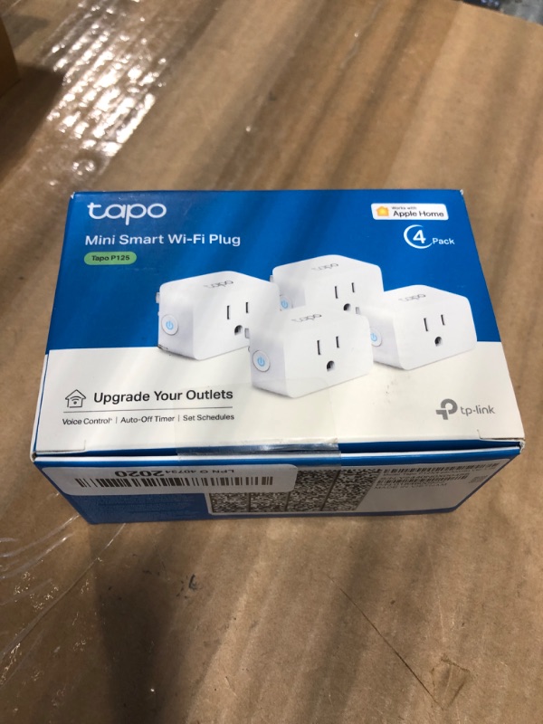 Photo 1 of ***1 piece missing*** TP-Link Tapo Apple HomeKit Smart Plug Mini, Compact Design, 15A/1800W Max, Super Easy Setup, Works with Siri, Alexa & Google Home, UL Certified, 2.4G Wi-Fi Only, White, Tapo P125(4-Pack)