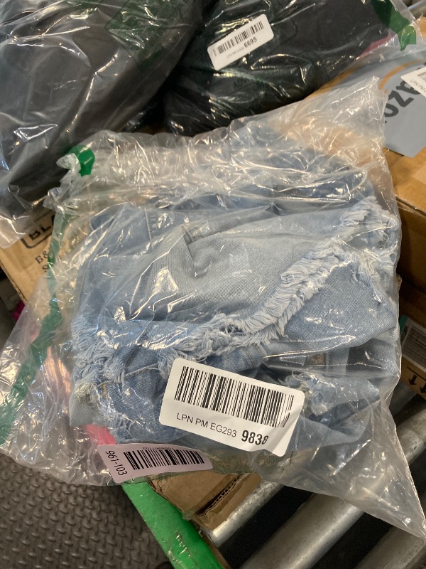 Photo 1 of  Women Jean Shorts Stretchy Mid Waisted Shorts Distressed Ripped Frayed Raw Hem Denim Shorts Light Blue XXL