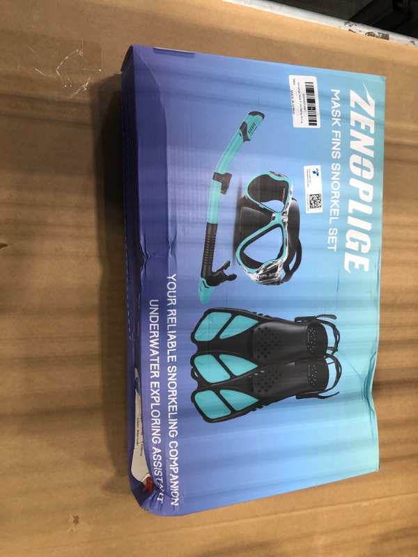 Photo 1 of ******* BLUE******* Zenoplige Mask Fins Snorkel Set, Snorkeling Gear for Adults, Panoramic View Snorkel Mask Anti-Fog, Adjustable Dive Flippers, Dry Top Snorkel and Travel Bag, Scuba Gear for Swimming Snorkeling Diving