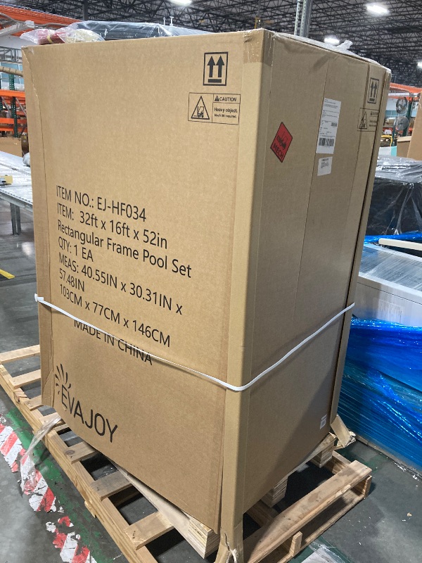 Photo 1 of ***MAY NEED A TRUCK***HEAVY ITEM***EVAJOY 32ft x 16ft x 52in Metal Frame Swimming Pool Set, Rectangular Above Ground Pool Cover with Sand Filter Pump, Pool Ladder, Ground Cloth for Backyard, Garden, PVC, Blue