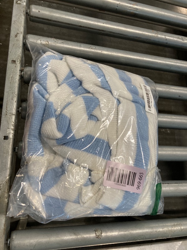 Photo 1 of **DMAGED, SMALL HOLE ***LAMISSCHE Womens Oversized Lounge Sets 2 Piece Outfits Striped Matching Pajama Set Long Sleeve Sweater Set(White&Blue,XS)