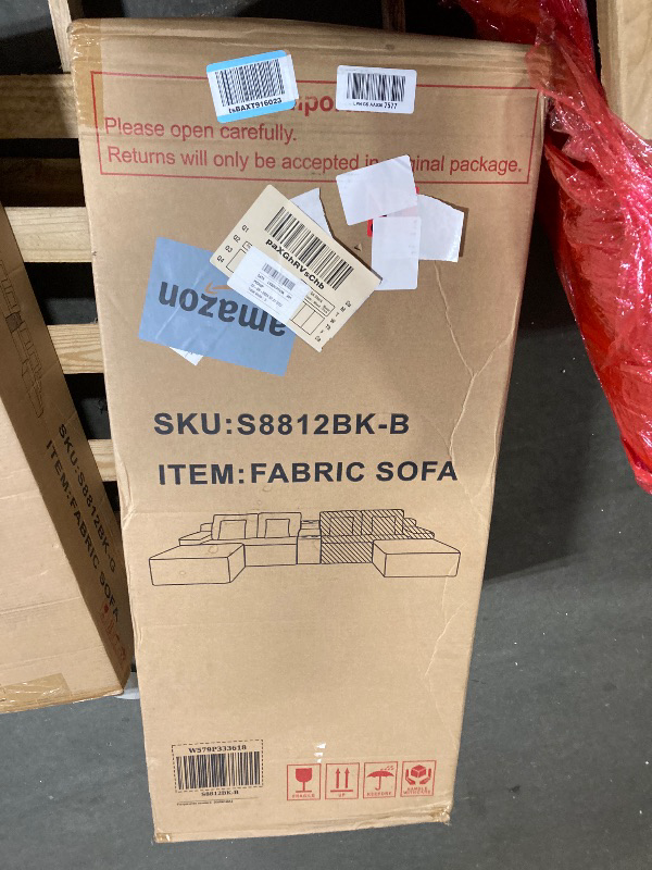 Photo 1 of ***PARTIAL SET***MISSING BOXES***KEIKI 150" U-Shaped Oversized Corduroy Modular Sectional Sofa with 2 Ottomans and Multi Functional Console, 6-Seater Upholstered Couch with USB and 2 Cup Holder, Easy Assembly, for Living Room, Black