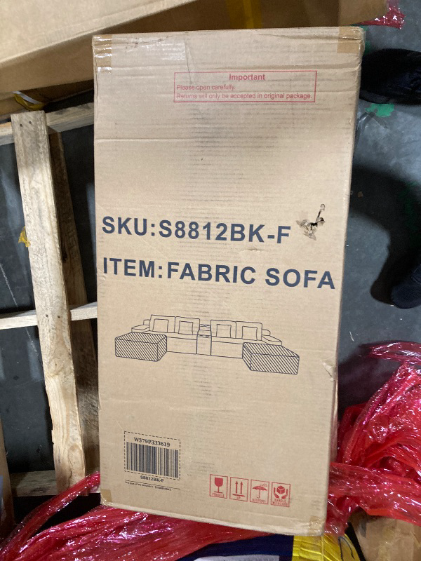 Photo 1 of ***PARTIAL SET***MISSING BOXES***KEIKI 150" U-Shaped Oversized Corduroy Modular Sectional Sofa with 2 Ottomans and Multi Functional Console, 6-Seater Upholstered Couch with USB and 2 Cup Holder, Easy Assembly, for Living Room, Black