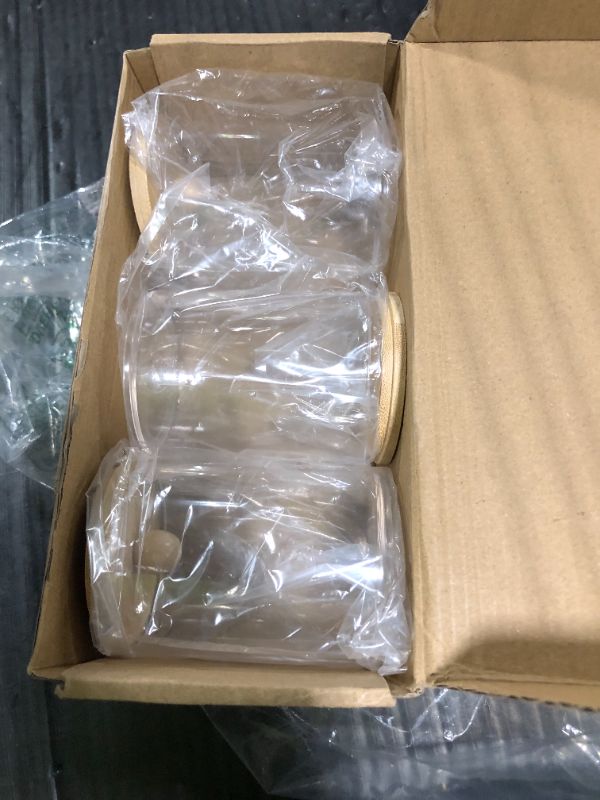 Photo 1 of ***MISSING ONE LID***Tbestmax 10 Oz Cotton Swab/Ball/Pad Holder with Vanity Tray, Qtip Apothecary Jar, Clear Bathroom Containers Dispenser for Storage 3 Pack Wood Lids