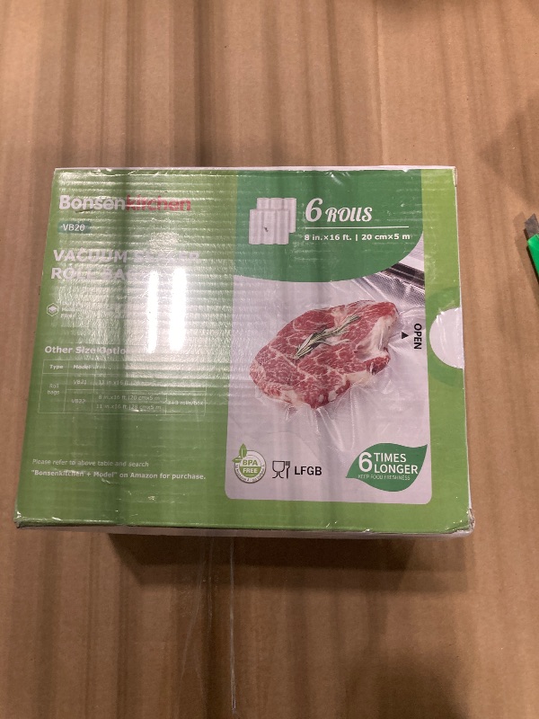 Photo 1 of [2025 Upgraded] Bonsenkitchen 6 Rolls 8" x 16' Vacuum Sealer Bags for Food with a Color Box, Easy to Store, Commercial Grade, BPA Free, Great for Food Storage or Sous Vide, VB20