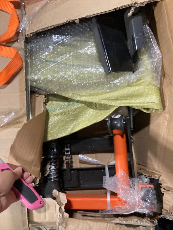 Photo 1 of ***IT IS UNKNOWN IF IT HAS MISSING PARTS***Arczorix Hydraulic Material Lift Winch Stacker 441 Lbs 36” Max Lift with 9" Thick Rubber Wheels Removable Flat Bed 18.5" Thick Fork Arm, Pallet Truck Dolly Lift Table Fork Lift