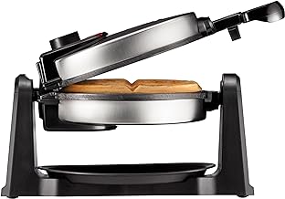 Photo 1 of ****ITS BEEN USED PANCAKE BATTER IN AND ON IT************8Chefman Rotating Belgian Waffle Maker, 180° Flip Iron w/ Non-Stick Plates, Adjustable Timer, Locking Lid, & Drip Plate, Space Saving Storage, Mess-Free Breakfast, Stainless Steel/Black