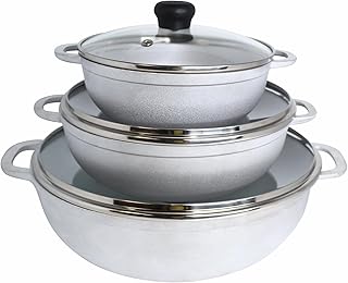 Photo 1 of  ****ONLY 3 PIECE******IMUSA Caldero Stock Pot with Glass Lid 3 PC Set, 1.5/2.5/5.2qt, Cast Aluminum, Perfect for Serving Medium & Small Groups, Riveted Handles, Made in Colombia, Silver
