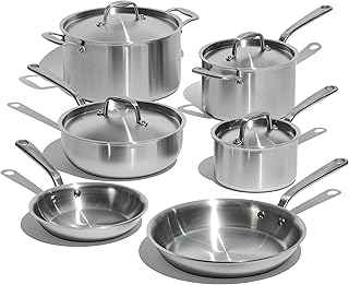 Photo 1 of *****SOME SCRATCHES THEY HAVE BEEN USED SO THEY WILL LOOK USED************Made In Cookware - 10 Piece Stainless Steel Pot and Pan Set - 5 Ply Clad - Includes Stainless Steel Frying Pans, Saucepans, Saucier and Stock Pot W/Lid - Professional Cookware - Cra