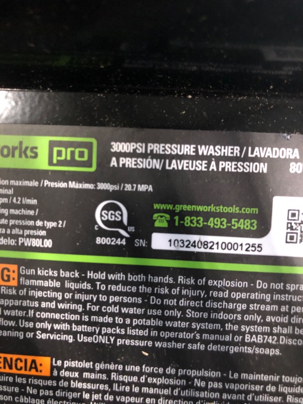 Photo 1 of ** need 80v battery/**
Greenworks 80V 3000 PSI Dual-Port Pressure Washer (2.0 GPM), Tool-Only, Powerful Enough to Remove Pesky Dirt and Grime on Siding, Fences, Patios, Driveways, and Sidewalks