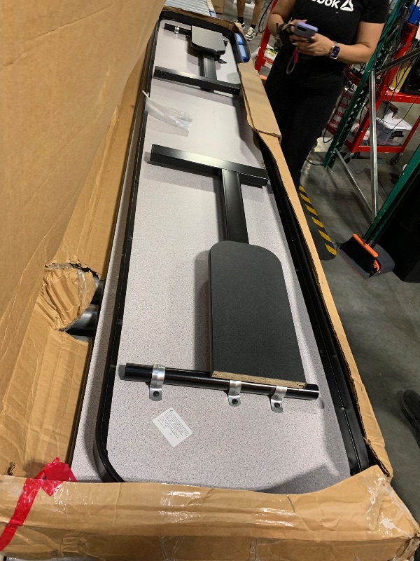 Photo 1 of ** CUT WHILE OPENING**
Correll 18"x96" Folding Seminar Training or Classroom Table, Black Granite Thermal Fused Laminate, Maximum Leg Room, Black Steel Frame, Made in The USA, Seats 4