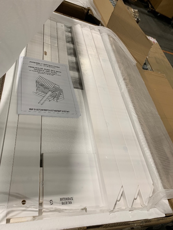 Photo 1 of ** 3 BOXES**
Merax Twin Over Twin House Bunk Bed, Wooden Bed Frame with Trundle and Slide, Storage Staircase, Roof and Window Design, White