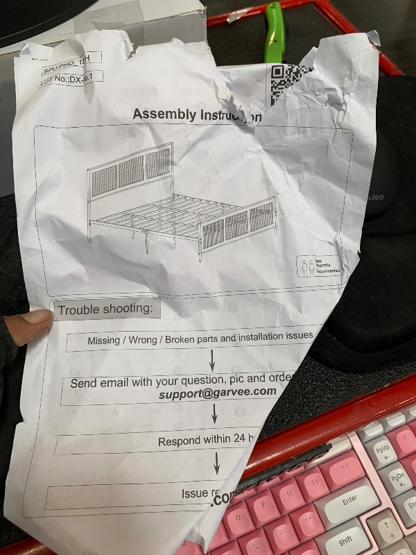 Photo 1 of ** BOX CAME BUSTED, MIGHT BE LOOSE PIECES/**
GarveeHome King Size Rattan Bed Frame with Headboard, White Boho Cane Platform Bed Frame with Strong Metal Slat, Noise Free, No Box Spring Needed