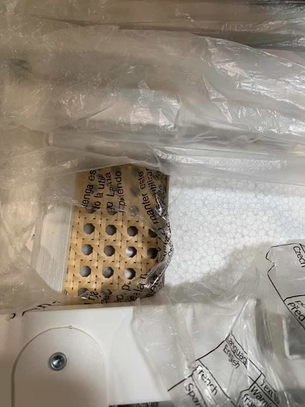 Photo 1 of ** BOX CAME BUSTED, MIGHT BE LOOSE PIECES/**
GarveeHome King Size Rattan Bed Frame with Headboard, White Boho Cane Platform Bed Frame with Strong Metal Slat, Noise Free, No Box Spring Needed