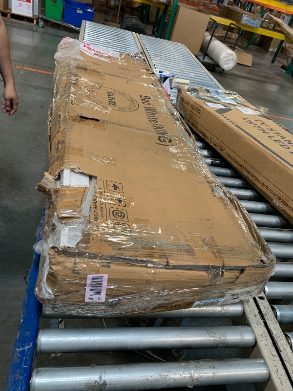 Photo 1 of ** BOX CAME BUSTED, MIGHT BE LOOSE PIECES/**
GarveeHome King Size Rattan Bed Frame with Headboard, White Boho Cane Platform Bed Frame with Strong Metal Slat, Noise Free, No Box Spring Needed