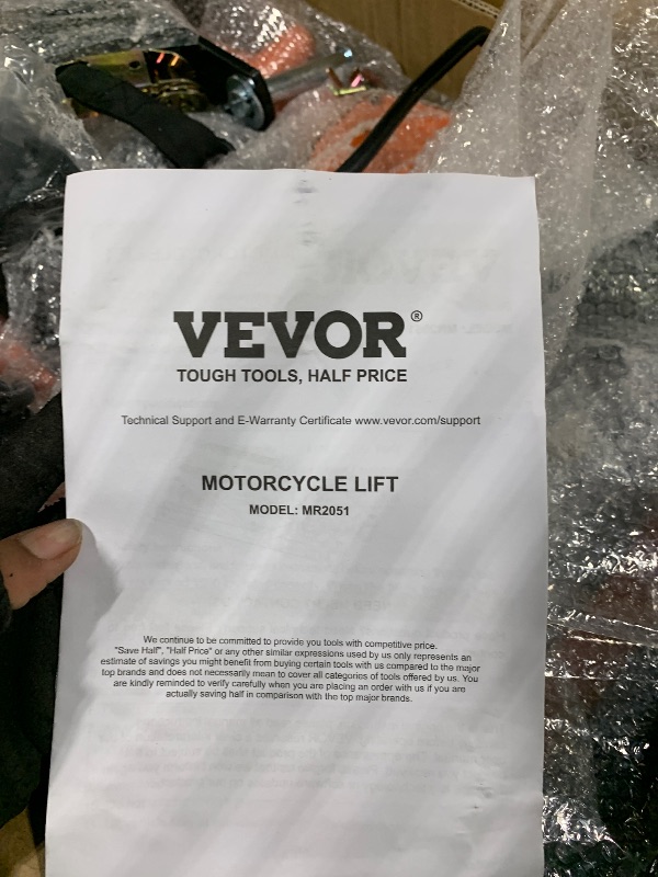 Photo 1 of **missing blet with hooks
VEVOR Hydraulic Motorcycle Lift Jack 1500 LBS Capacity ATV Scissor Lift Jack Portable Motorcycle Lift Table with 4 Wheels Hydraulic Foot-Operated Hoist Stand for Motorcycle ATV UTV Powersports