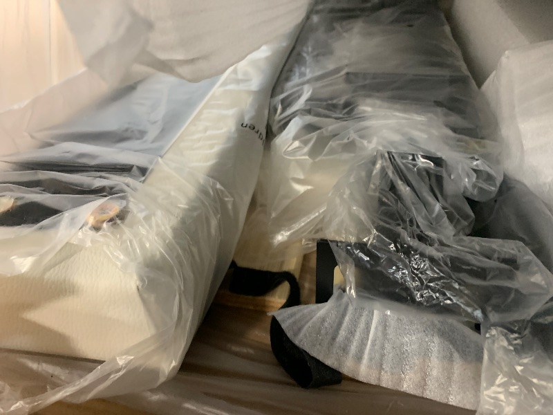 Photo 1 of ** loose hardware**
Queen Size Upholstered Platform Bed Frame, PU Leather Adjustable Headboard, No Box Spring Needed, Wood Slats Support, Easy Assembly, White