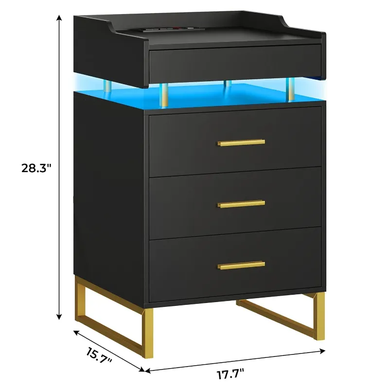 Photo 1 of *****BRAND NEW ITEM***** LED Nightstand with 3 Storage Drawers Black