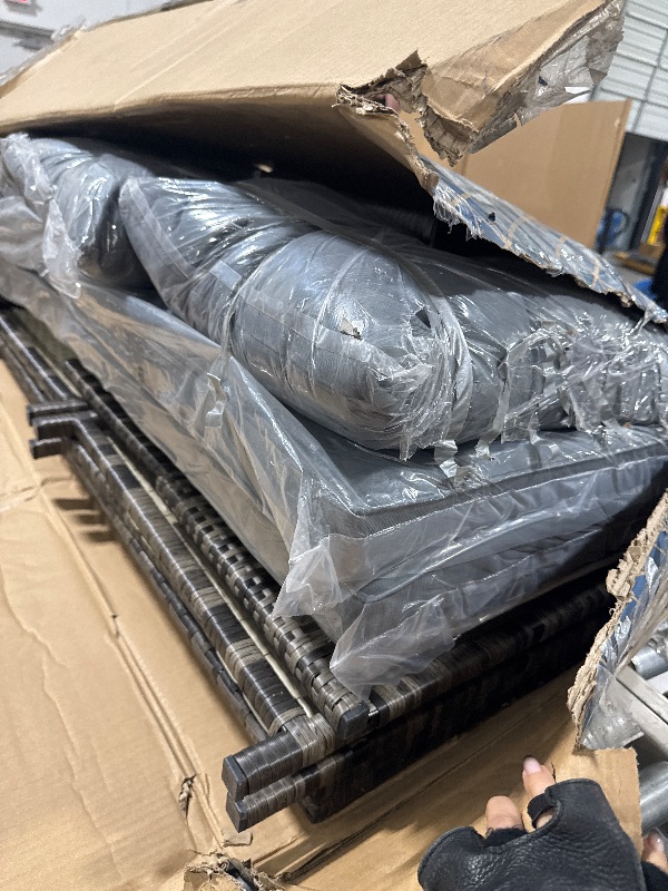 Photo 1 of ************GREY COLOR**** Shintenchi 3 Pieces Patio Furniture Set 3 Pieces PE Rattan Wicker Chairs with Table Outdoor Furniture for Backyard/Garden/Poolside/Outdoor Restaurant Gary Rattan with Blue Cushion