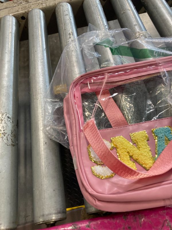 Photo 1 of ***bROKEN STRAP***Snack Bag Clear Chenille Varsity Letter Zipper Pouch for Travel Preppy Cosmetic Bag Clear Cosmetic Bag Makeup Travel Bag for Women