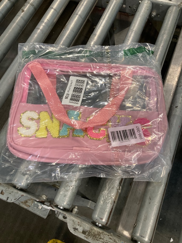 Photo 1 of ***bROKEN STRAP***Snack Bag Clear Chenille Varsity Letter Zipper Pouch for Travel Preppy Cosmetic Bag Clear Cosmetic Bag Makeup Travel Bag for Women