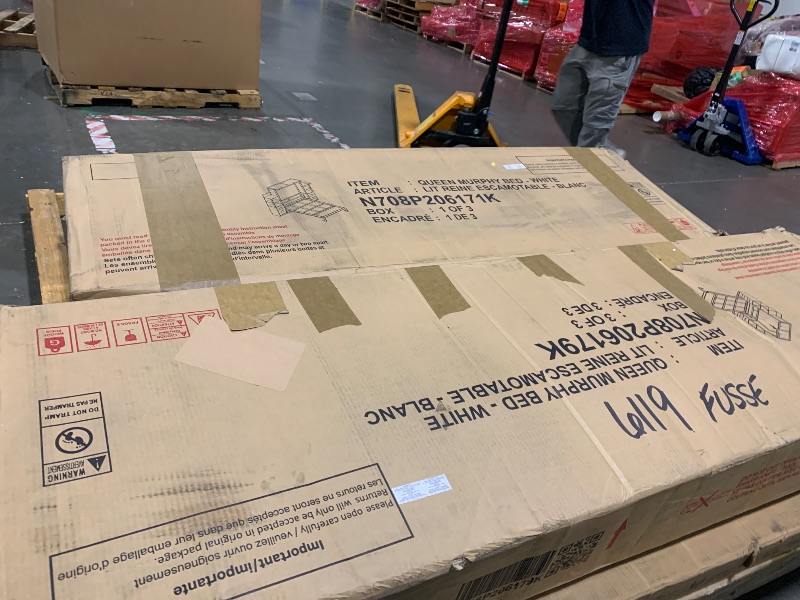 Photo 1 of ****ONLY BOXES 1/3 AND 3/3, 2 BOXES ONLY****Ball & Cast Murphy Bed Queen Size with 2 Four-Layer Shelves and 4 Drawers,Wood Storage Hide Away Folding Wall Beds w/LED Lights,Space-Saving,for Home Office,Study,Guest Room,White