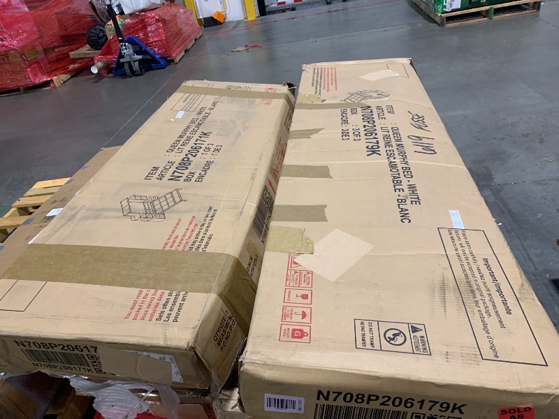 Photo 1 of ****ONLY BOXES 1/3 AND 3/3, 2 BOXES ONLY****Ball & Cast Murphy Bed Queen Size with 2 Four-Layer Shelves and 4 Drawers,Wood Storage Hide Away Folding Wall Beds w/LED Lights,Space-Saving,for Home Office,Study,Guest Room,White