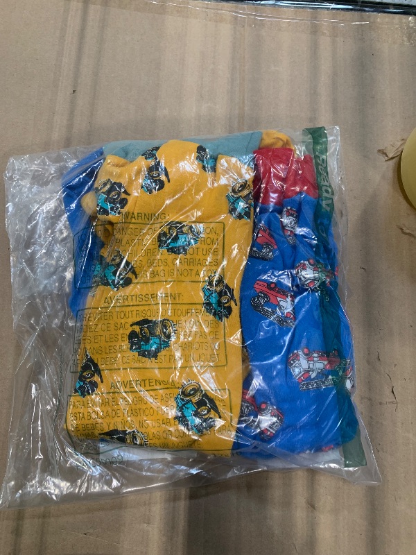 Photo 1 of **BLUE FIRETRUCK SHIRT HAS DAMAGE** Dolphin&Fish Boys Cotton Train Car Pajamas 4Piece Kids Sleepwear Toddler Clothes Size 3 Yellow Blue