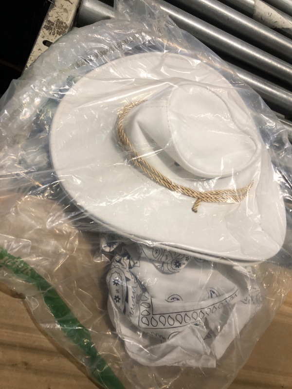 Photo 1 of *** INCOMPLETE****Zhanmai 12 Pcs Cowboy Hat and Bandana Cowboy Cowgirl Hats Bulk Western Party Costume Halloween Accessory(White,Polyester)