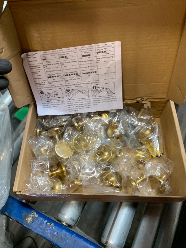 Photo 1 of ***MISSING PIECES****Ravinte 30 Pack Solid Metal Knobs Dresser Drawer Knobs Gold Cabinet Hardware Round Cabinet Door Knobs Drawer Knobs Kitchen Cabinet Knobs Brushed Brass Drawer Pulls