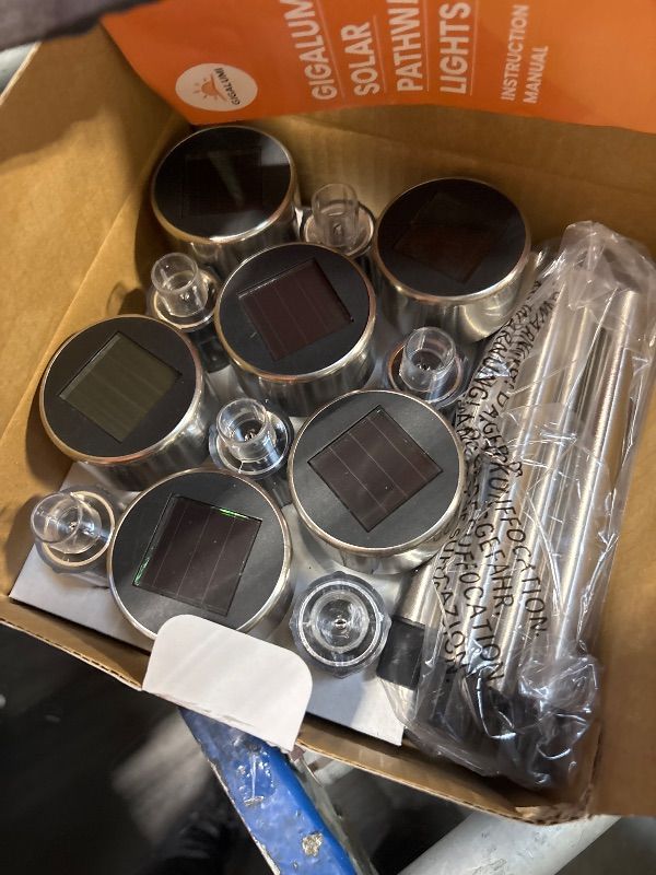 Photo 1 of ****MISSING PARTS**** GIGALUMI Solar Lights Outdoor Waterproof, 12 Pack, Stainless Steel LED Solar Garden Lights for Patio, Lawn, Yard and Landscape, Cold White