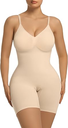 Photo 1 of ** SIMILAR ** Women's Shapewear Tummy Control Bodysuit with Removable Pads Seamless Sculpting Mid Thigh Body Shaper S/M