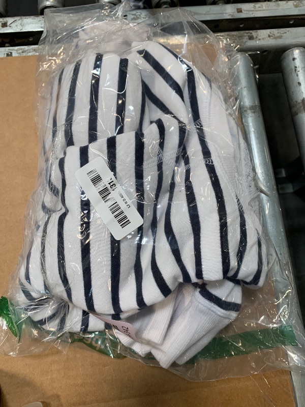 Photo 1 of ** WHITE BLACK ** Amazon Essentials Women's Fleece Crewneck Pullover Sweatshirt (Available in Plus Size), Navy White Stripe, Large