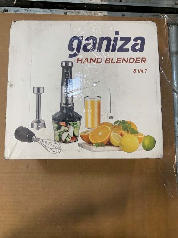 Photo 1 of ****DIFFERENT BRAND FROM BOX******** Ganiza Immersion Blender 5 in 1 Hand Blender Max 1000W Heavy Duty Motor, 16 Speed Mode Handheld Blender Stainless Steel Blade With 800ml Mixing Beaker, 600ml Chopper, Whisk and Milk Frother