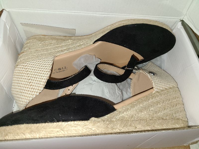 Photo 1 of BCTEX COLL Women's Black Espadrilles Wedge Sandals Ankle Strap Platform Closed Toe Dressy Shoes, Size 7.5