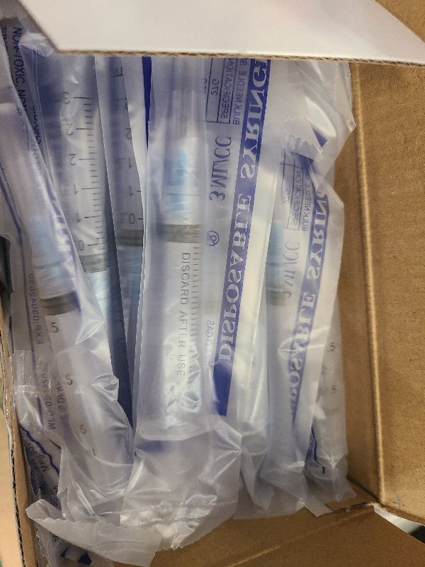 Photo 1 of 100 Pack Disposable 3ml/cc Lab Syringes with 23Ga 1 Inch Needle Luer Lock, Individually Sealed Packed