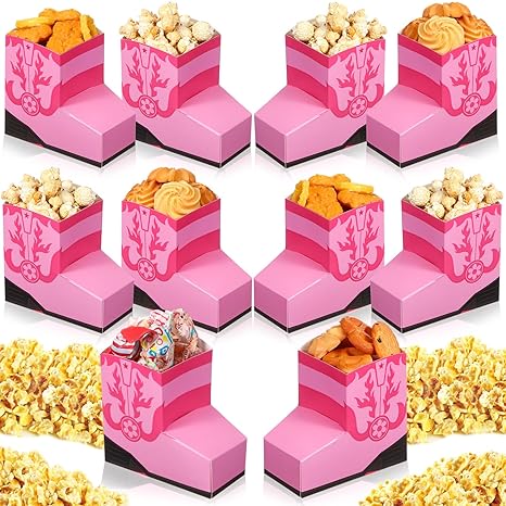 Photo 1 of **MSRP 15.99** 24 Pcs Cowboy Cowgirl Boots Popcorn Boxes Mini Cowboy Boots Shape Flower Boxes Centerpiece for Cowboy Cowgirl Birthday Party Wedding Supplies(Pink)