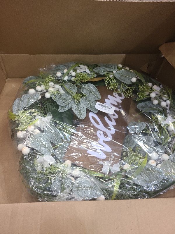 Photo 1 of 24" Wreaths for Front Door - Winter Front Door Wreath, Outdoor Green Wreath for Windows, Artificial Spring Summer Wreaths with Big Berries for Indoor Outdoor Farmhouse Holiday Decorating