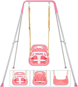 Photo 1 of 3 in 1 Toddler Swing Set, Baby Swing Set for Outdoor/Indoor Play, Baby Outdoor Swing with Safety Seat for Aged 6 Months to 10 Years Old,61" (?)