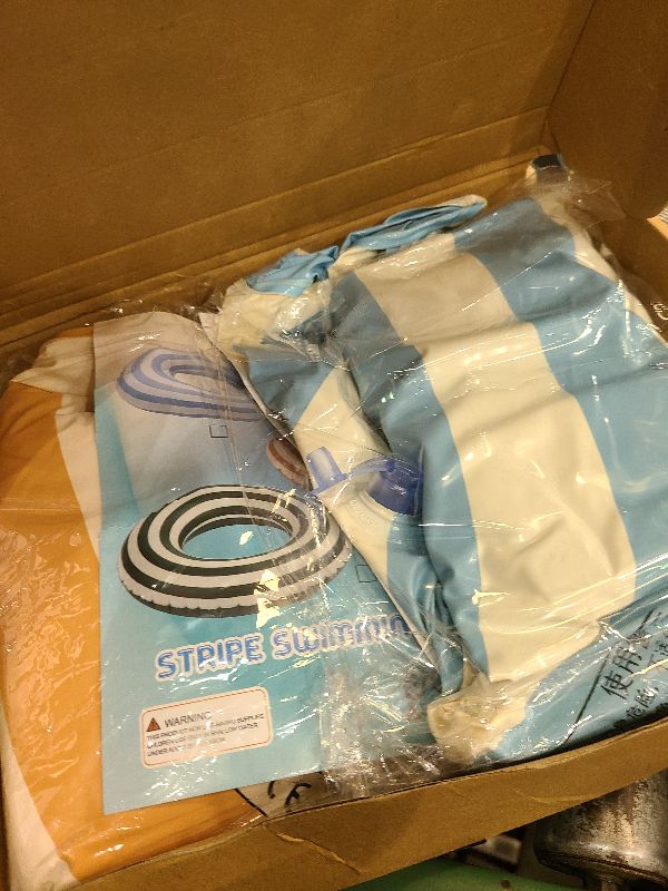 Photo 1 of 2 PCS Extra Large 42 INCH Striped Pool Floats for Adults Swimming Rings Tube with Handles -Inflatable Pool Float Tube for Adults Pool Floats for The Beach, Party, Vacation (Blue and Orange, XL)