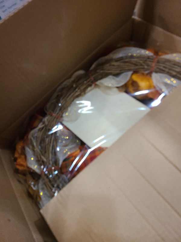 Photo 1 of 20 Inch Artificial Fall Wreaths for Home Front Door Rustic Autumn Wreath with Pumpkin, Sunflower, Mixed Leaves, Happy Fall Sign, Large Wreath for Halloween Thanksgiving Indoor Outdoor Decorations