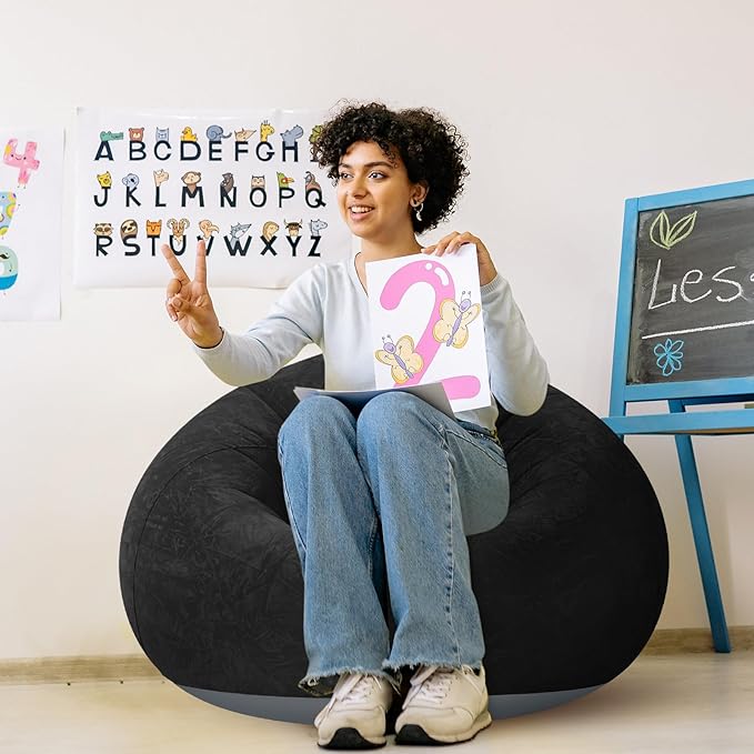 Photo 1 of **MSRP 23.39** Realspring Inflatable Bean Bag Chairs Outdoor Blow up Camping Chairs Inflatable Lazy Sofa Folding Portable Bean Bag Loungers Couch for Movie Night(Black,1 Pcs)