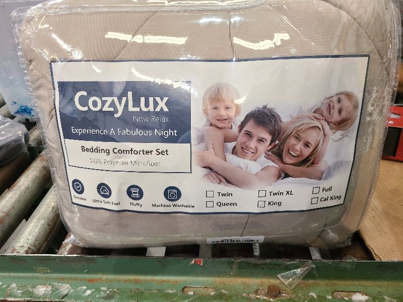 Photo 1 of **MSRP 42.99** CozyLux King Size Comforter Set Taupe, 3 Pieces Solid Breathable Quilted Style Bedding Sets All Season, Luxury Soft Microfiber Down Alternative Comforter Bed Set (1 Comforter & 2 Pillowcases)