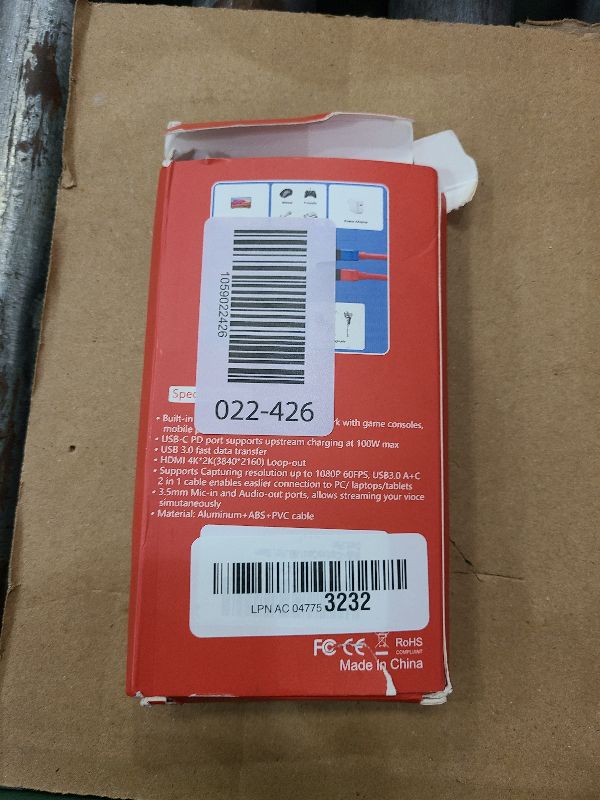 Photo 1 of Capture Card USB C to USB-A/C 4K Video Capture Card USB 3.0 Support 100W Fast Charge,Video Capture for Gaming, Streaming, Recording Compatible with Switch, Steam Deck,iPad