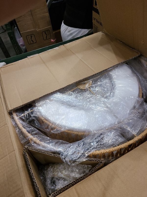 Photo 1 of 17.8" Boho Rattan Chandelier Light Fixtures, 4-Light Rattan Pendant Light with 2-Tier Wicker Shade, Farmhouse Hanging Light Fixture Chandelier for Dining Room, Living Room, Kitchen Island, Bedroom