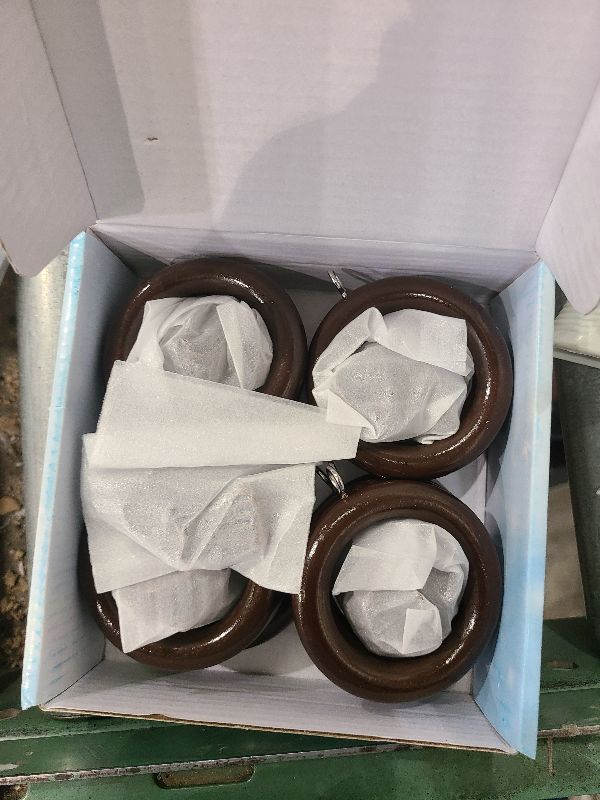 Photo 1 of 12 Packs Wooden Curtain Rod Rings with Drapery Clips,Retro Brown Farmhouse Beech Wood Drapes Rings 1.77 Inch Interior Diamete for 1.3-1.5 inch Curtain Rod Pole