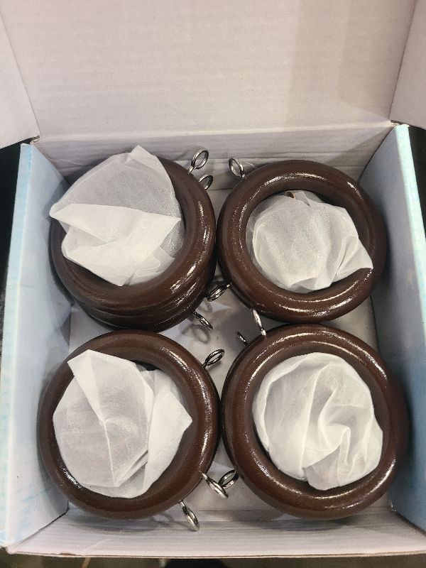 Photo 1 of 12 Packs Wooden Curtain Rod Rings with Drapery Clips,Retro Brown Farmhouse Beech Wood Drapes Rings 1.77 Inch Interior Diamete for 1.3-1.5 inch Curtain Rod Pole
